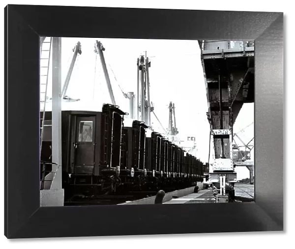 Loading and transport of train wagons in the port of Zeebrugge - Bruges, Belgium