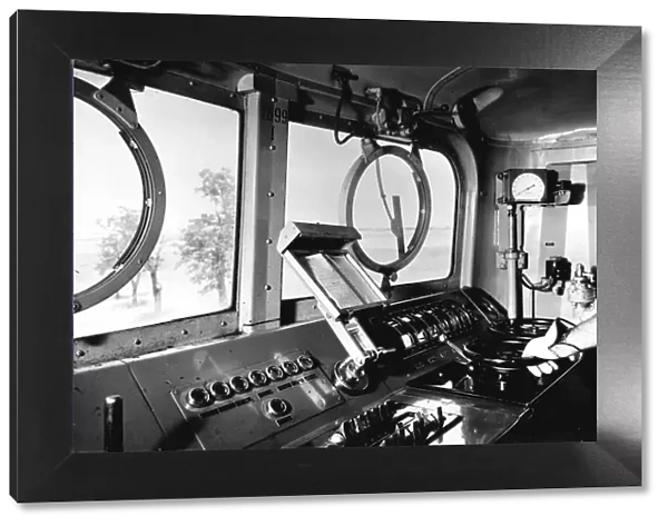 Inside the cab of an electric locomotive, 1950