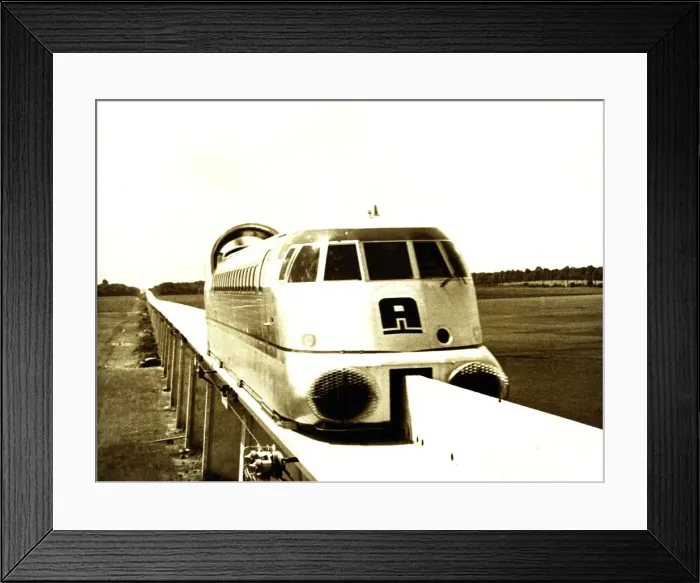 Framed Print : First showing of an inter-city aerotrain near Orleans, France Framed Print : First showing of an inter-city aerotrain near Orleans, France