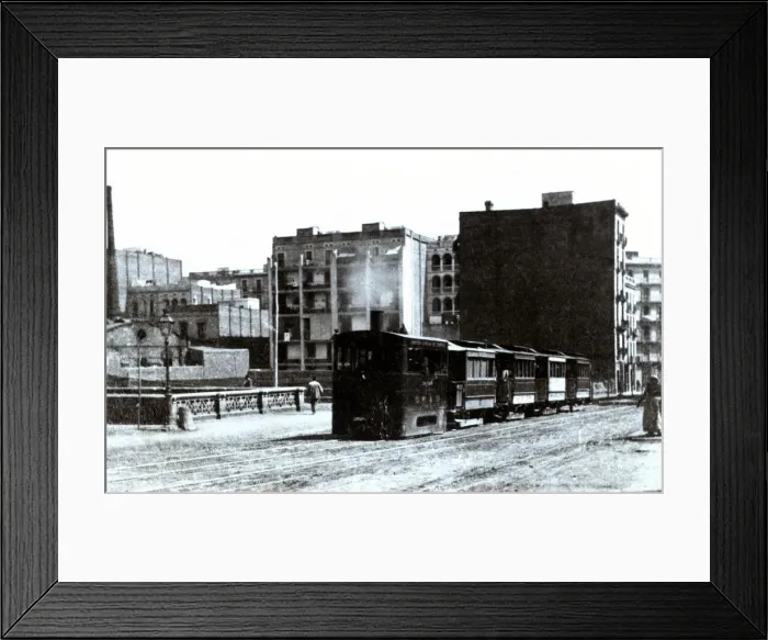 Framed Print : Steam Tram from Barcelona to Sarria, circulating by Balmes Street junction with Aragon Street, 1890 Framed Print : Steam Tram from Barcelona to Sarria, circulating by Balmes Street junction with Aragon Street, 1890