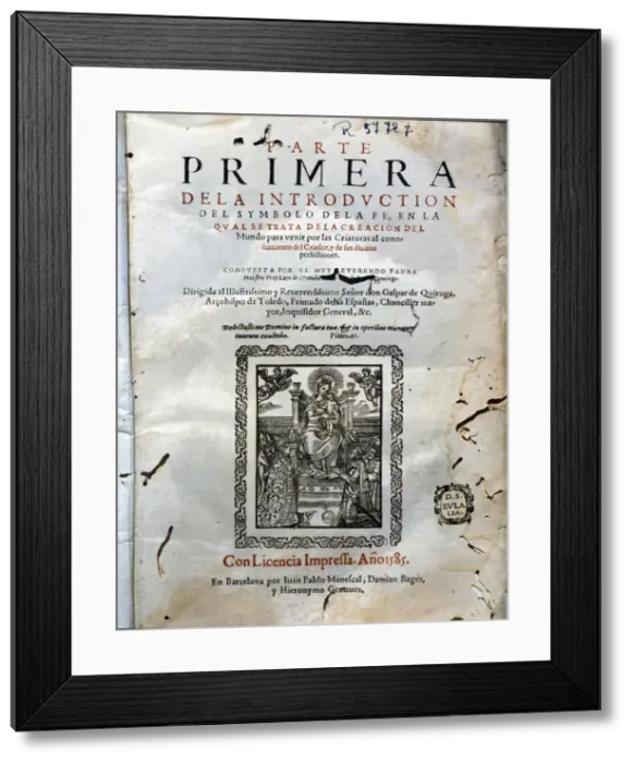 Framed Print : Introduction of the Symbol of faith, cover of the first printed part in Barcelona in 1585 Framed Print : Introduction of the Symbol of faith, cover of the first printed part in Barcelona in 1585