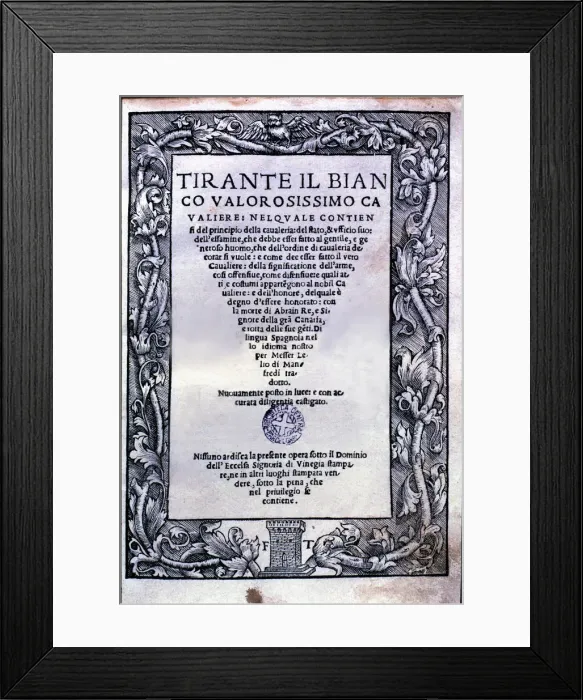 Framed Print : Tirant lo Blanc by Bernat Martorell, cover of the edition in Italian language, printed Framed Print : Tirant lo Blanc by Bernat Martorell, cover of the edition in Italian language, printed