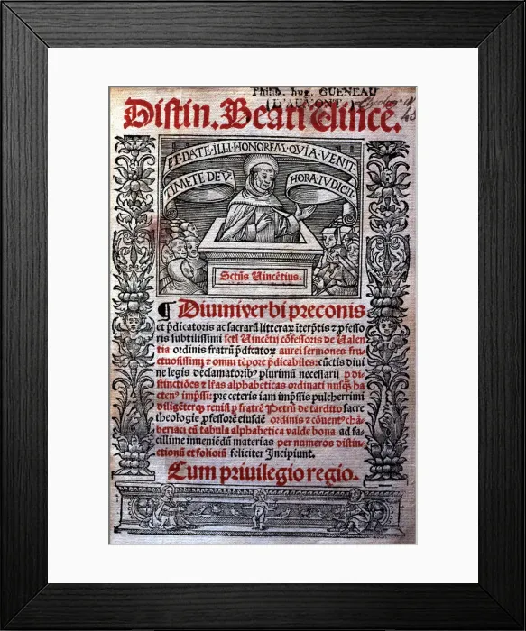 Framed Print : Sermons of St. Vincent Ferrer, cover of the Latin edition printed in Lugduni (Leyden) in 1523 Framed Print : Sermons of St. Vincent Ferrer, cover of the Latin edition printed in Lugduni (Leyden) in 1523