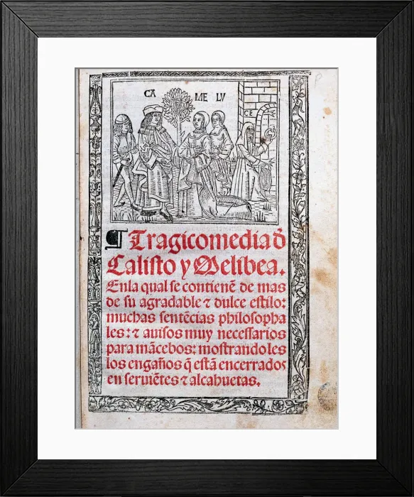 Framed Print : Tragicomedy of Calixto and Melibea by Fernando de Rojas, cover of the printed edition