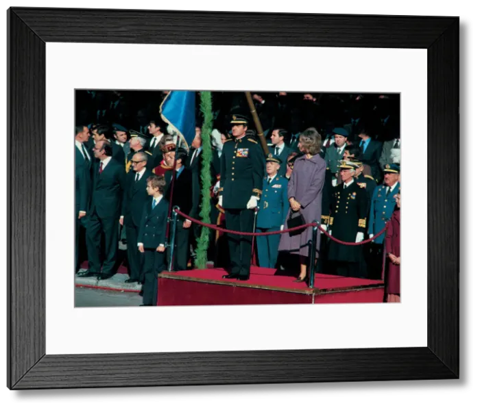 Framed Print : Juan Carlos I, King of Spain, with Queen Sofia and Prince Felipe, presiding over Framed Print : Juan Carlos I, King of Spain, with Queen Sofia and Prince Felipe, presiding over