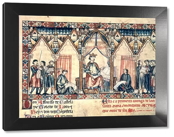 Alfonso X The Sage (1221-1284), king of Castile and Leon, miniada page of his work
