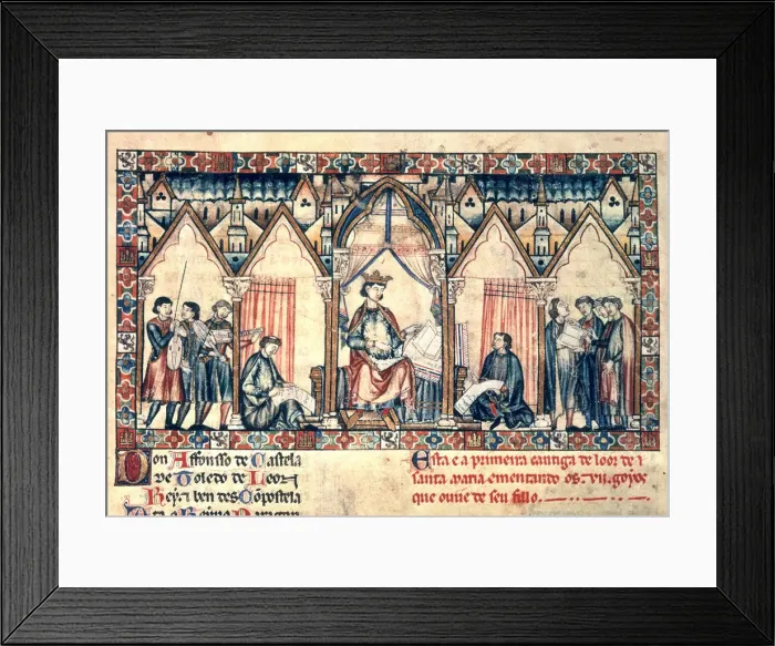 Framed Print : Alfonso X The Sage (1221-1284), king of Castile and Leon, miniada page of his work Framed Print : Alfonso X The Sage (1221-1284), king of Castile and Leon, miniada page of his work