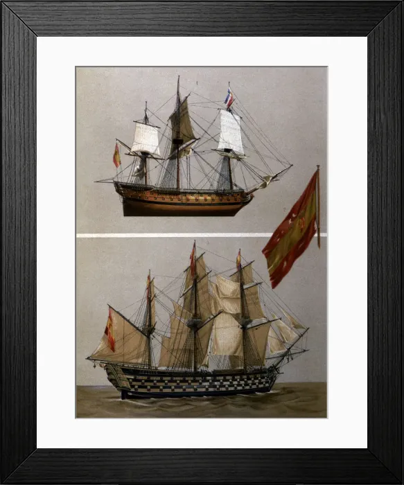 Framed Print : Vessels Rayo and Santa Ana with the insignia flag of Admiral Gravina, who took Framed Print : Vessels Rayo and Santa Ana with the insignia flag of Admiral Gravina, who took