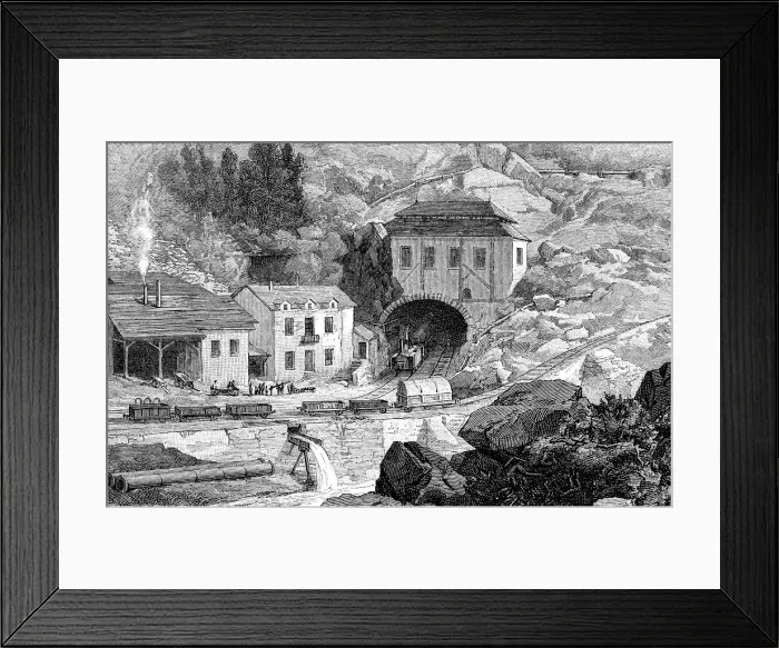 Framed Print : Entrance of the railroad in Saint - Gotthard tunnel in Swiss Alps, engraving, 1882 Framed Print : Entrance of the railroad in Saint - Gotthard tunnel in Swiss Alps, engraving, 1882