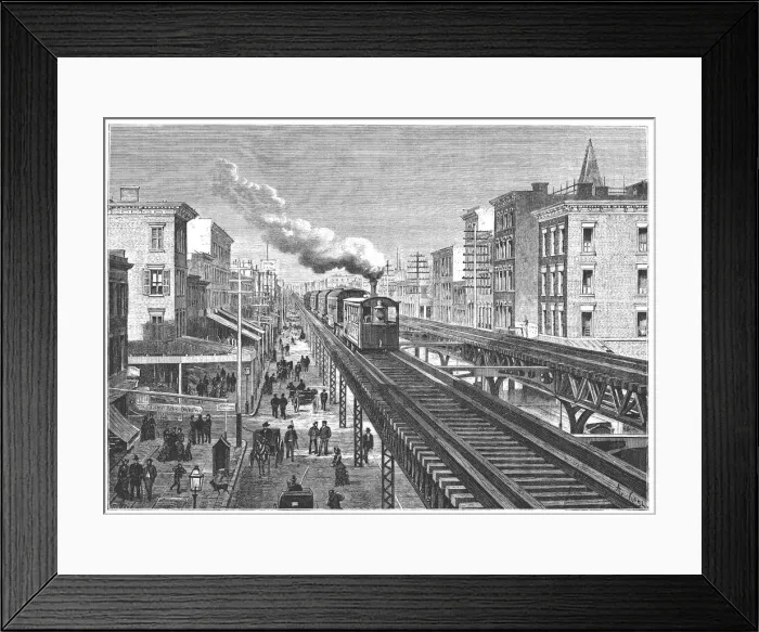 Framed Print : Double way overhead railway, circulating by the Seventh Avenue in New - York, engraving 1872 Framed Print : Double way overhead railway, circulating by the Seventh Avenue in New - York, engraving 1872