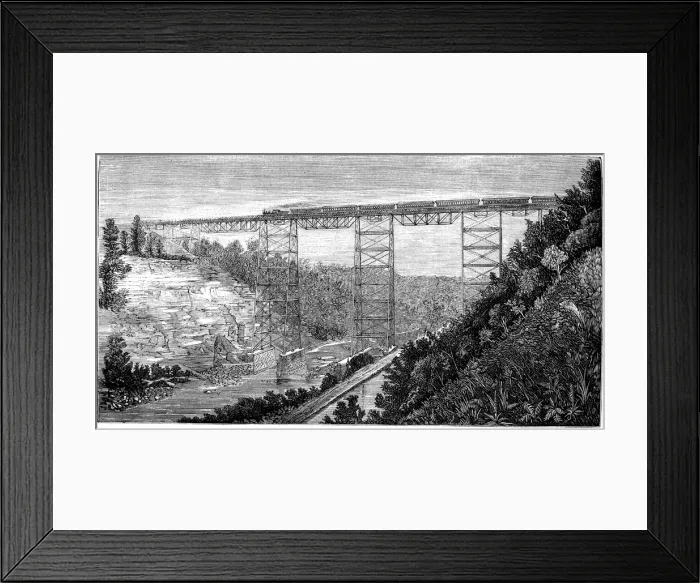Framed Print : Railway passing over the viaduct built over the Genesee River, engraving, 1877 Framed Print : Railway passing over the viaduct built over the Genesee River, engraving, 1877