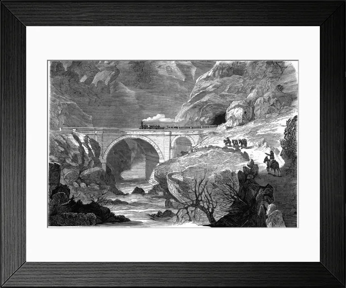 Framed Print : Techas Gorge, bridge over the Bayas river in the Railroad Bilbao to Tudela, engraving 1860 Framed Print : Techas Gorge, bridge over the Bayas river in the Railroad Bilbao to Tudela, engraving 1860