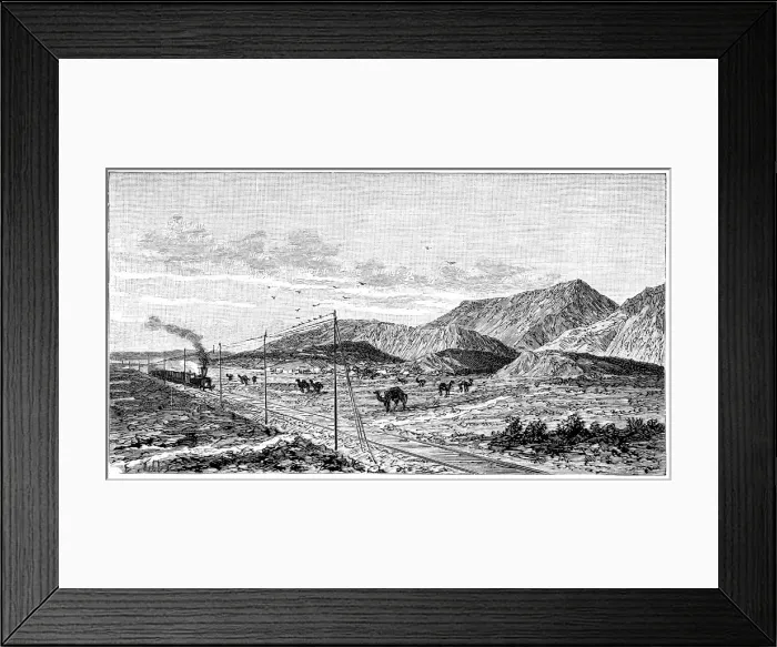 Framed Print : Overview Trans-Caspian railroad near the Kopet - Dagh Mounts, engraving, 1895 Framed Print : Overview Trans-Caspian railroad near the Kopet - Dagh Mounts, engraving, 1895