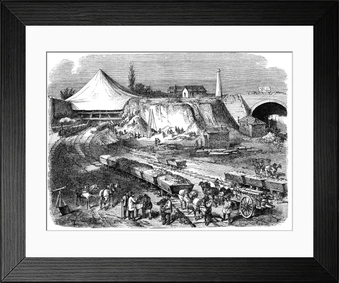 Framed Print : Works for the construction of the Western Railway Station in Paris, the French railways Framed Print : Works for the construction of the Western Railway Station in Paris, the French railways