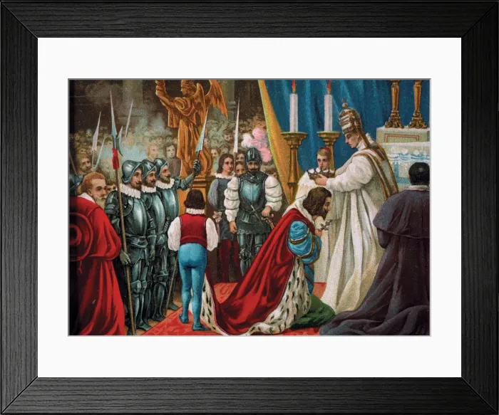 Framed Print : Drawing of the coronation as emperor by Pope Clemente VII in 1529 Framed Print : Drawing of the coronation as emperor by Pope Clemente VII in 1529