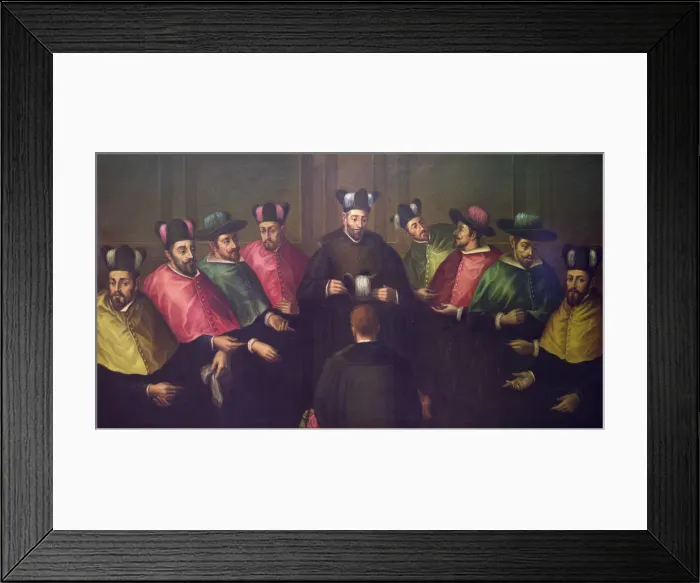 Framed Print : Imposition of the doctoral mortarboard, original copy of the 17th century Framed Print : Imposition of the doctoral mortarboard, original copy of the 17th century
