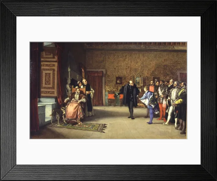 Framed Print : Presentation of D. John of Austria to the Emperor Charles V at Yuste, oil of 1869 Framed Print : Presentation of D. John of Austria to the Emperor Charles V at Yuste, oil of 1869