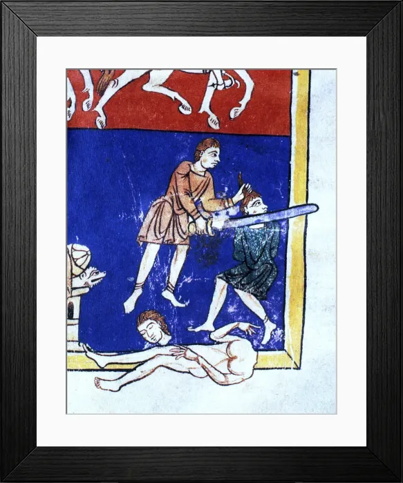 Framed Print : Man decapitating the enemy, detail of the scene The Siege of Jerusalem (c. 597 b Framed Print : Man decapitating the enemy, detail of the scene The Siege of Jerusalem (c. 597 b