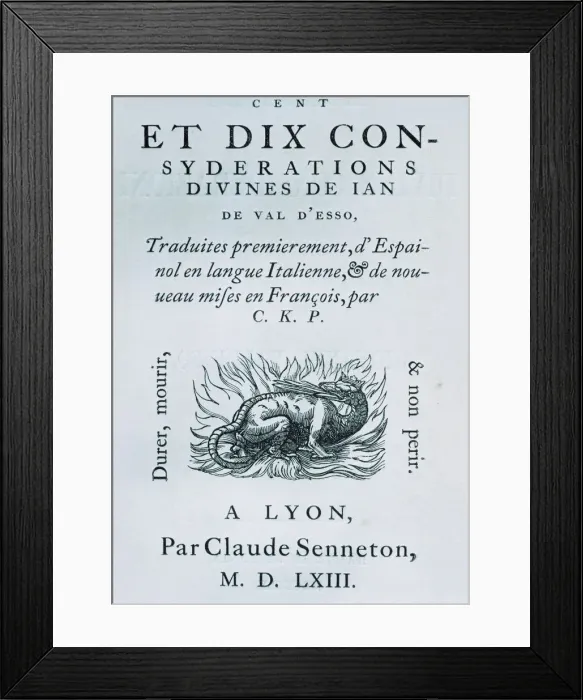 Framed Print : Cover of the work Ciento diez consideraciones divinas (One hundred and ten divine Framed Print : Cover of the work Ciento diez consideraciones divinas (One hundred and ten divine