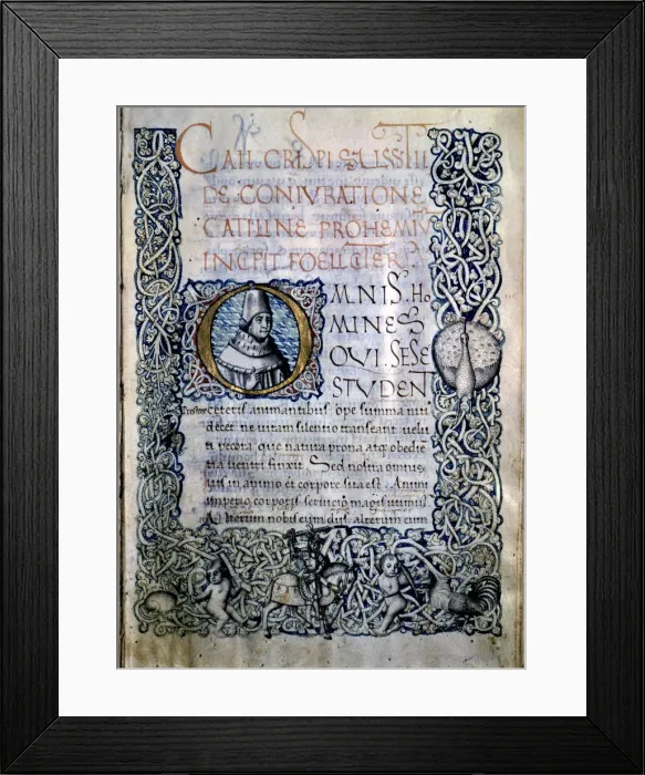 Framed Print : The conspiracy of Catiline, by Gaius Salustio Crispus, illuminated cover in a 15th century codex Framed Print : The conspiracy of Catiline, by Gaius Salustio Crispus, illuminated cover in a 15th century codex