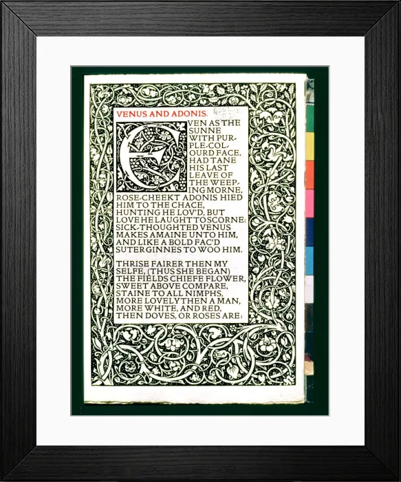 Framed Print : Cover of the poems of Shakespeare Venus and Adonis, published in 1593 Framed Print : Cover of the poems of Shakespeare Venus and Adonis, published in 1593