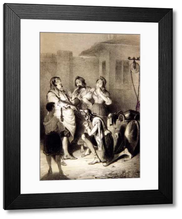Framed Print : Engraving Don Quixote is knighted, character of Miguel de Cervantes, comparative edition of F Framed Print : Engraving Don Quixote is knighted, character of Miguel de Cervantes, comparative edition of F