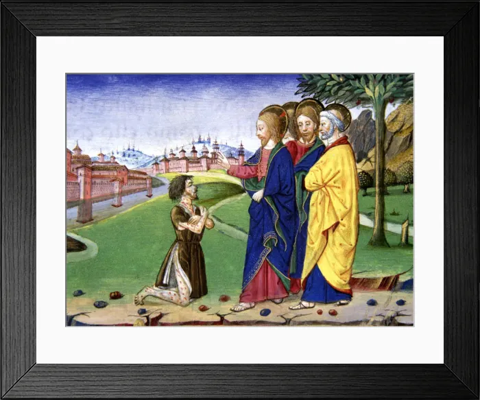 Framed Print : A leper approaches Jesus and asks him to cure the illness: Jesus agrees, miniature Framed Print : A leper approaches Jesus and asks him to cure the illness: Jesus agrees, miniature