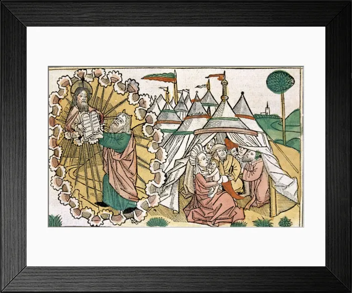 Framed Print : The tables of the law, engraving in the Nuremberg Bible, 1483 Framed Print : The tables of the law, engraving in the Nuremberg Bible, 1483
