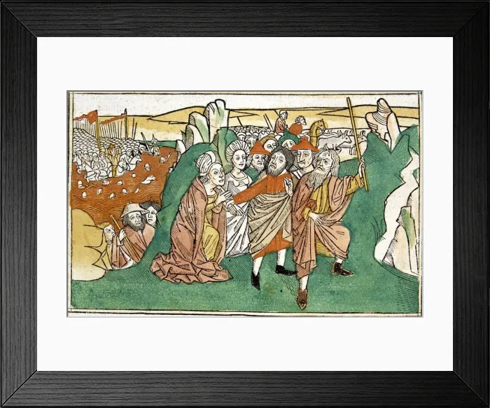 Framed Print : Moses in the Red Sea, scene in the Bible of Nuremberg, written in German, 1483 Framed Print : Moses in the Red Sea, scene in the Bible of Nuremberg, written in German, 1483