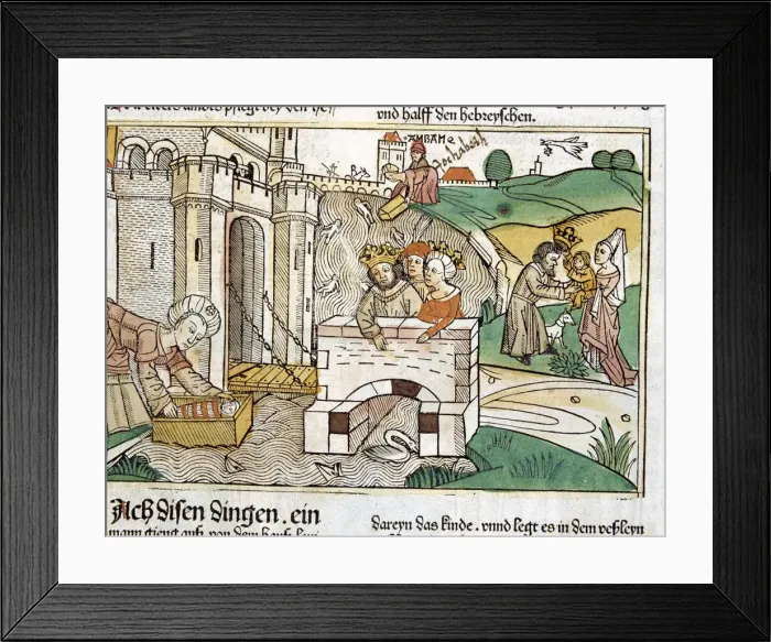 Framed Print : Rescue of Moses, scene in the Bible of Nuremberg written in German, 1483 Framed Print : Rescue of Moses, scene in the Bible of Nuremberg written in German, 1483