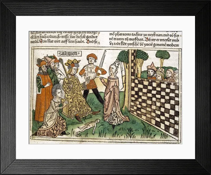 Framed Print : King Solomons judgment, scene in the Bible of Nuremberg written in German, 1483 Framed Print : King Solomons judgment, scene in the Bible of Nuremberg written in German, 1483