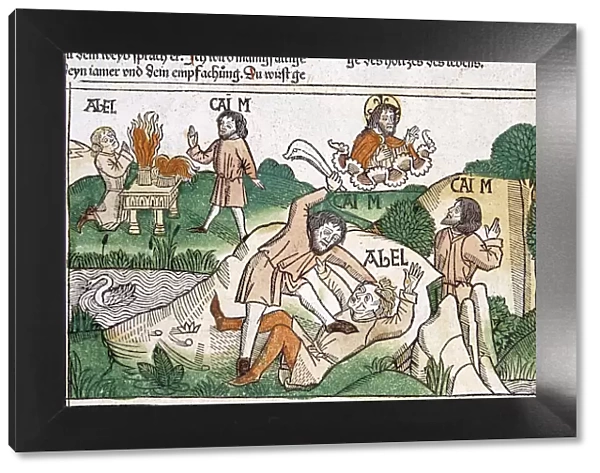 Cain and Abel, scene in the Bible of Nuremberg written in German, 1483