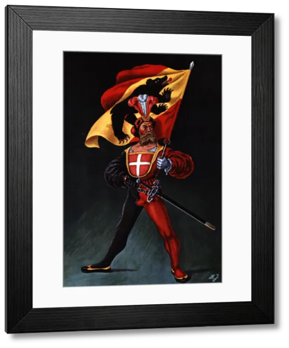 Framed Print : Flag bearer from the canton of Berna, c. 1510 Framed Print : Flag bearer from the canton of Berna, c. 1510