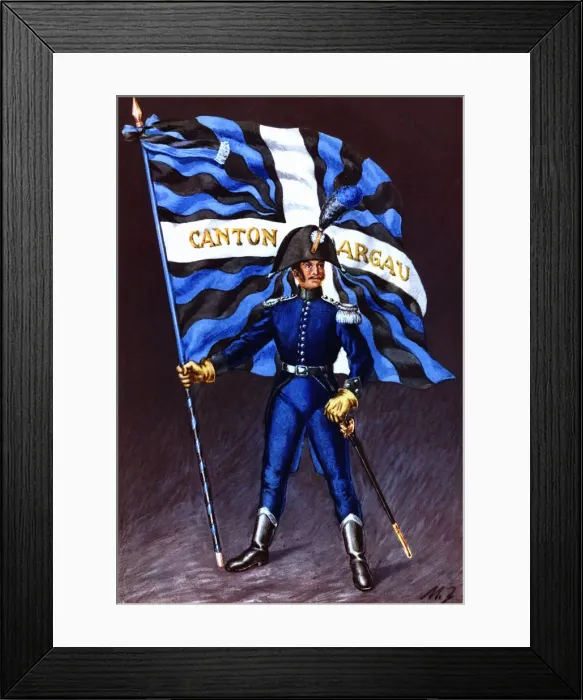 Framed Print : Flag bearer from the canton of Argovie, c Framed Print : Flag bearer from the canton of Argovie, c
