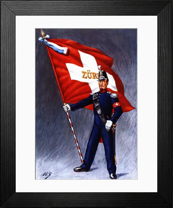 Framed Print : Flag bearer from the canton of Zurich, c Framed Print : Flag bearer from the canton of Zurich, c