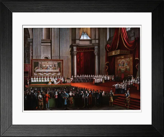 Framed Print : Pontifical ceremonies. Cardinals pedilavium, color engraving, 1871 Framed Print : Pontifical ceremonies. Cardinals pedilavium, color engraving, 1871