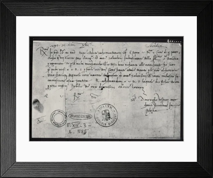 Framed Print : Autograph letter of Amerigo Vespucci written on 30th December 1492 in Seville to Framed Print : Autograph letter of Amerigo Vespucci written on 30th December 1492 in Seville to