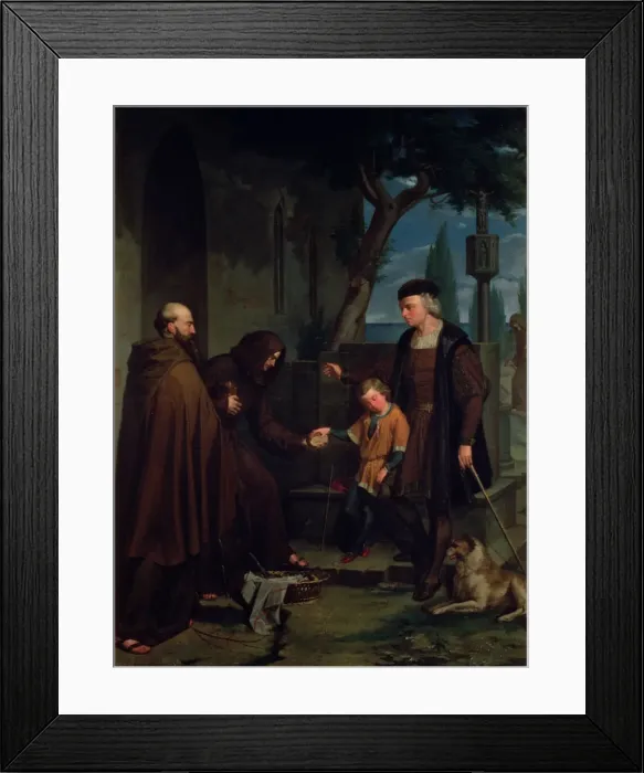 Framed Print : Christopher Columbus at the gates of the Convent of La Rabida asking for bread Framed Print : Christopher Columbus at the gates of the Convent of La Rabida asking for bread