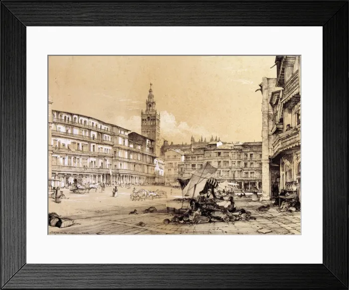 Framed Print : Saint Francis square, Seville, drawing, 1834 Framed Print : Saint Francis square, Seville, drawing, 1834