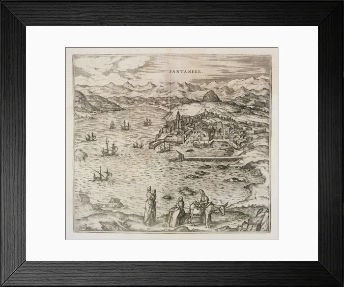 Framed Print : View of the city of Santander. Engraving for the work Civitates Orbis Terrarrum Framed Print : View of the city of Santander. Engraving for the work Civitates Orbis Terrarrum