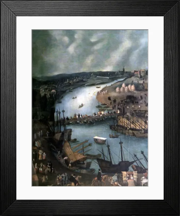 Framed Print : View of Seville, detail of the left side. Oil work by Sanchez Coello Framed Print : View of Seville, detail of the left side. Oil work by Sanchez Coello