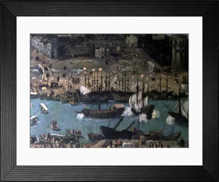 Framed Print : View of Seville, detail of the right side. Oil work of Sanchez Coello