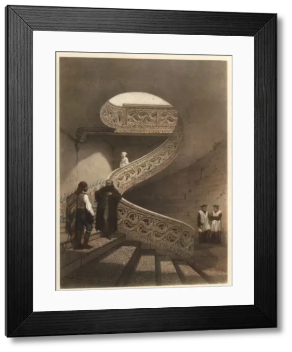 Framed Print : Staircase of the cloister of the Cathedral of Pamplona Framed Print : Staircase of the cloister of the Cathedral of Pamplona