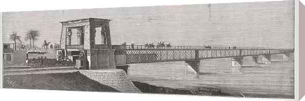 Iron Bridge over the River Nile in Mansura, engraving from 1878