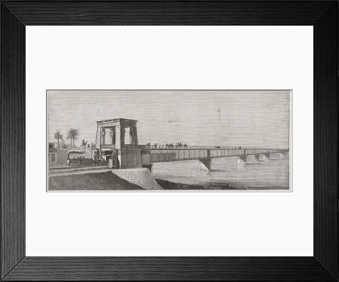 Framed Print : Iron Bridge over the River Nile in Mansura, engraving from 1878 Framed Print : Iron Bridge over the River Nile in Mansura, engraving from 1878