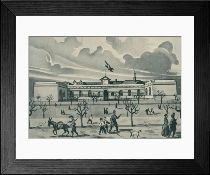 Framed Print : Railway station in Barcelona in 1848, pioneer in the peninsula, engraving from the time Framed Print : Railway station in Barcelona in 1848, pioneer in the peninsula, engraving from the time