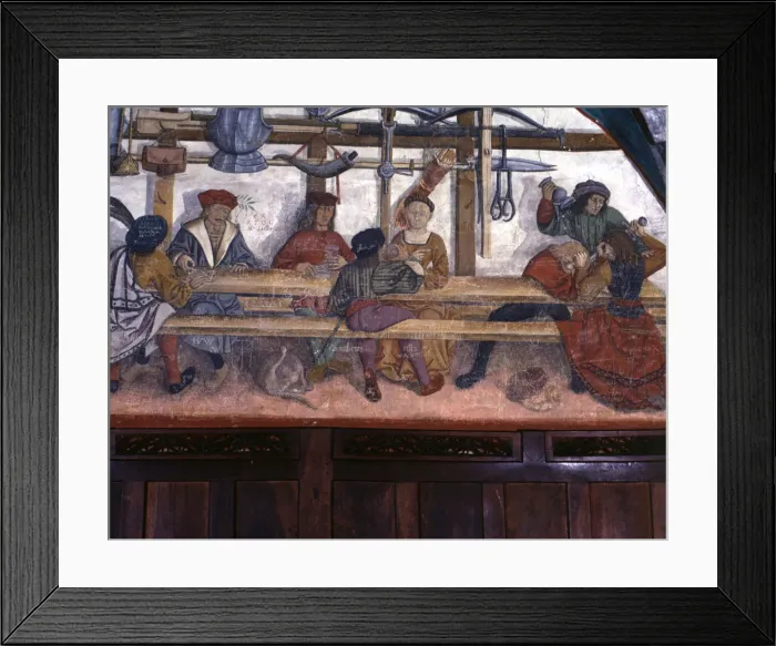 Framed Print : Issogne Castle, frescoes, detail of the guard Framed Print : Issogne Castle, frescoes, detail of the guard