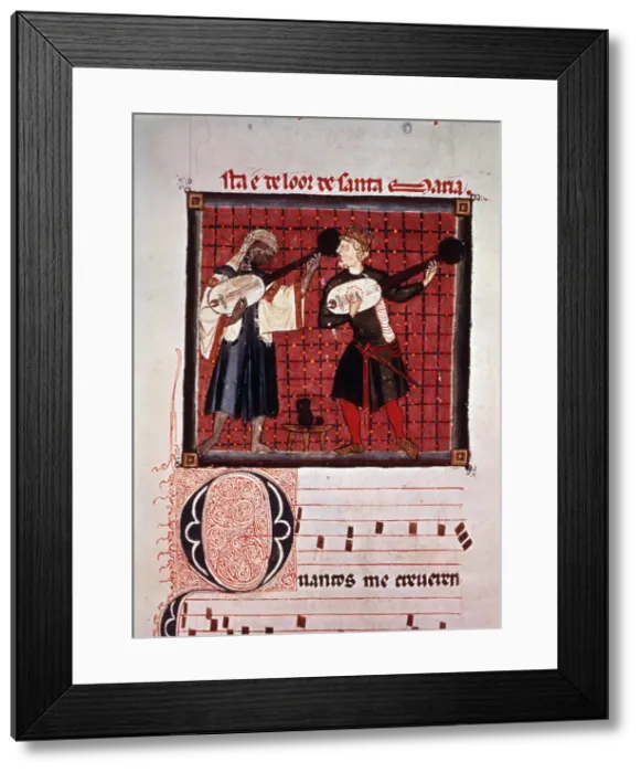 Framed Print : Moor and Christian playing the lute, miniature in the Music book from the Cantigas Framed Print : Moor and Christian playing the lute, miniature in the Music book from the Cantigas
