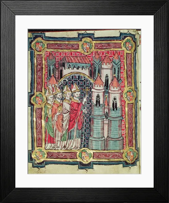 Framed Print : Bishop blessing a diocese, Miniature in the Book of Testaments 13th century Framed Print : Bishop blessing a diocese, Miniature in the Book of Testaments 13th century