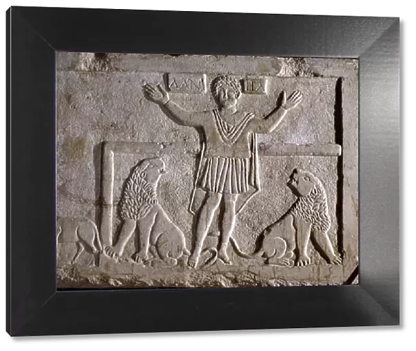 Daniel in the lions Hebrew prophet Daniel, detail of the relief in the sarcophagus in Ecija